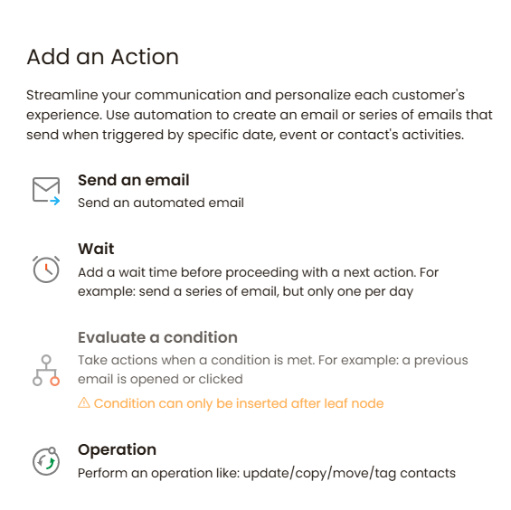 Automation action builder modal